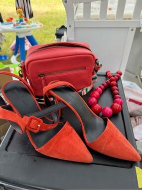 Orange Alexander Wang Red Pointed-Toe Suede Slingback Heels sz 8